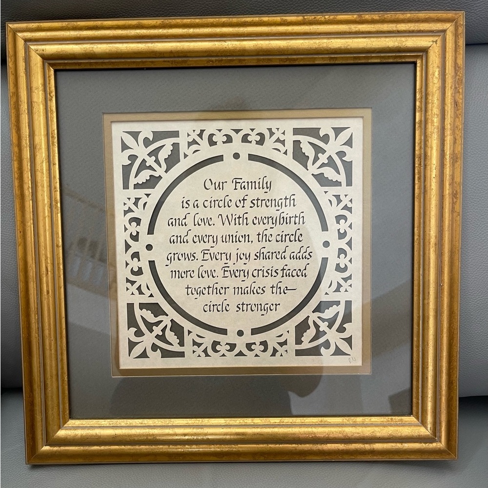 VTG 1996 Framed Family Strength Inspirational Quote "Scherenschnitte" Paper Art